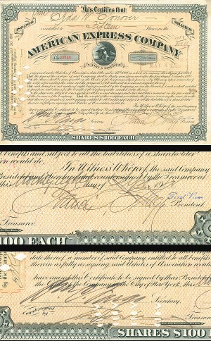 James F. and Wm. C. signed American Express Co. - Stock Certificate